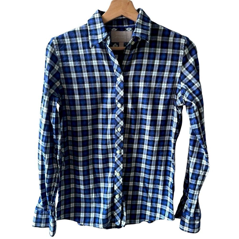 Banana Republic Blue & White Plaid Soft‑Wash Button‑Down Shirt XS Classic Cotton